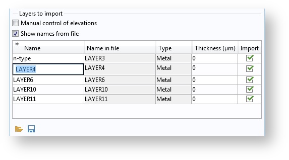 Las capas pueden renombrarse en la tabla de capas a importar en la ventana de ajustes para Import. El nombre de capa original del archivo ECAD también se puede visualizar.