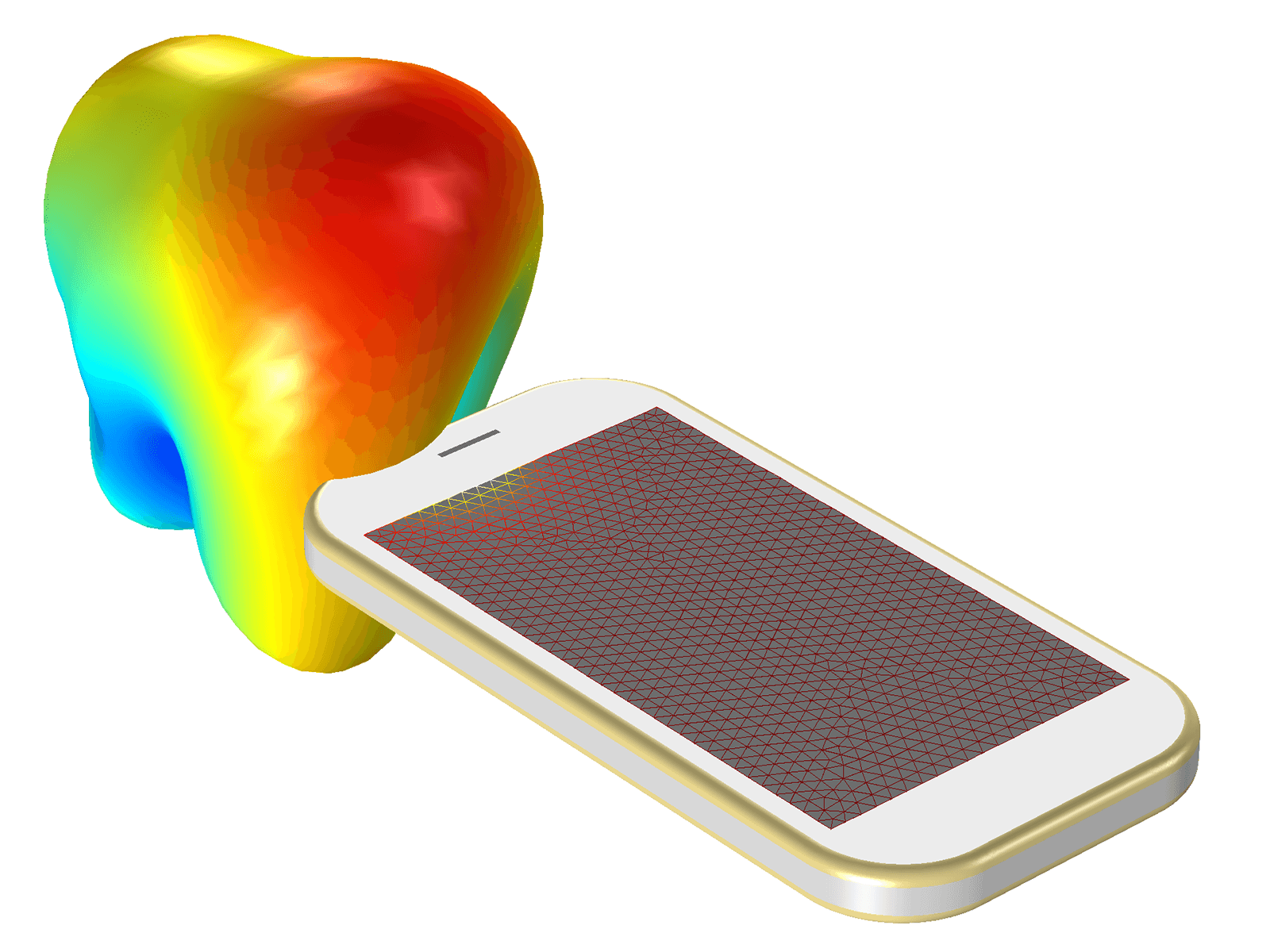 Diagrama de radiación de campo lejano 3D emanando de una antena dentro de un teléfono móvil..