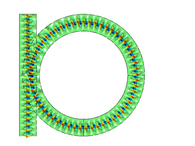Simulación de un filtro banda eliminada de resonador de anillo óptico utilizando la nueva funcionalidad de continuidad de campo.