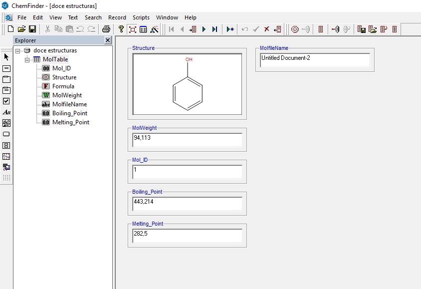 Pantalla principal ChemFinder