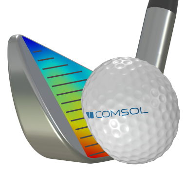 Una simulación de contacto transitorio al golpear una pelota de golf con un hierro utilizando COMSOL Multiphysics 5.6