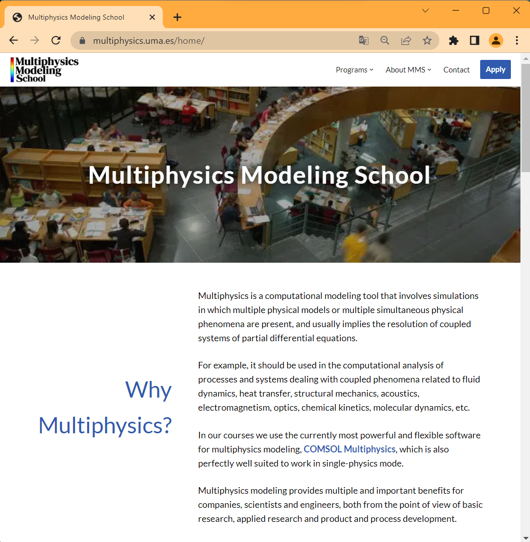 Escuela de Modelado Multifísico y sus Másteres en Modelización con COMSOL Multiphysics