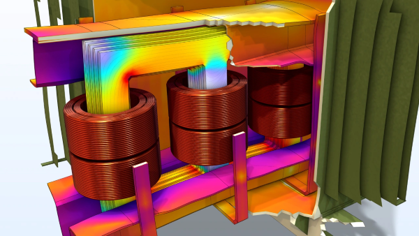 COMSOL Multiphysics. La condición de contorno de impedancia se utiliza junto con un estudio transitorio para modelar las corrientes de arranque y las vibraciones mecánicas en un modelo tridimensional de transformador que cuenta con un núcleo, un bastidor y una carcasa magnetoestrictivos no lineales.