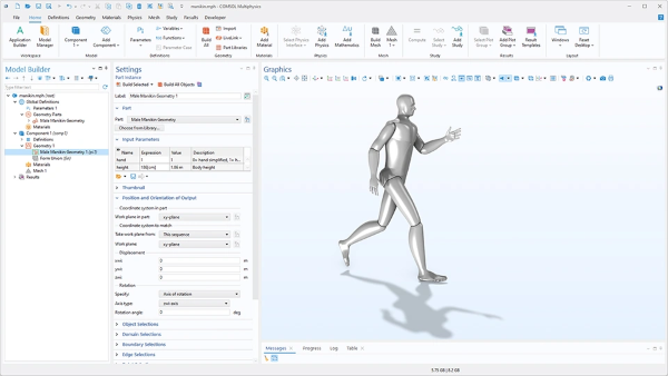La ventana de configuración de la variante activa de la pieza geométrica del maniquí masculino.